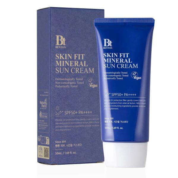 bloqueador mineral sun cream skin fit spf50 pa++++ de benton